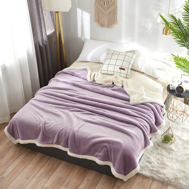 Household Pure Color Double Layer Flannel Blanket