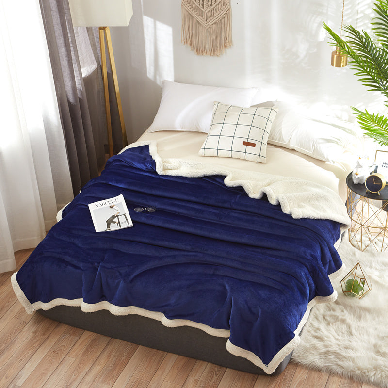 Household Pure Color Double Layer Flannel Blanket