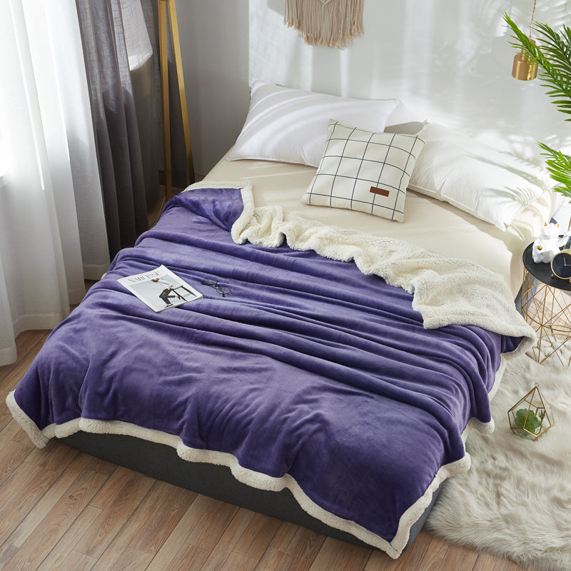Household Pure Color Double Layer Flannel Blanket