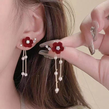 Red Velvet Bow Stud Earrings