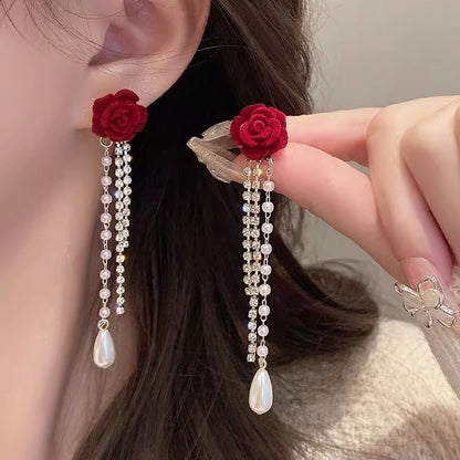 Red Velvet Bow Stud Earrings