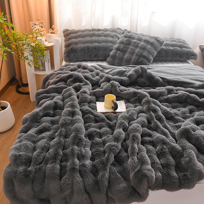 Rabbit Velvet Blanket Thickened Double-sided Fleece Bedroom Cover Blanket