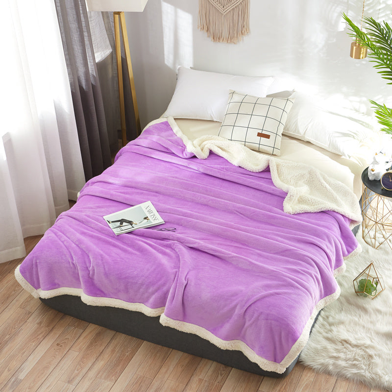 Household Pure Color Double Layer Flannel Blanket