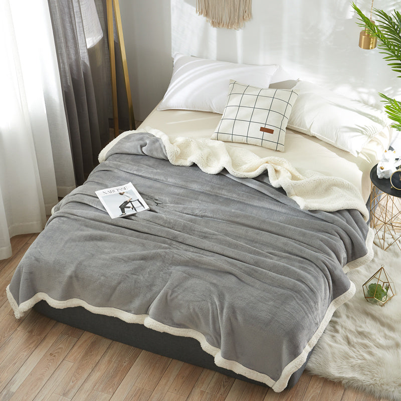 Household Pure Color Double Layer Flannel Blanket