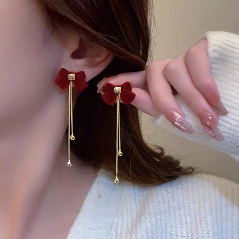 Red Velvet Bow Stud Earrings