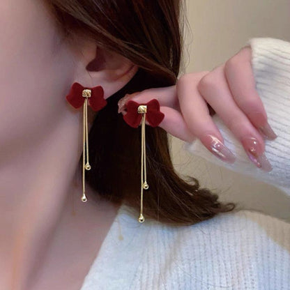 Red Velvet Bow Stud Earrings