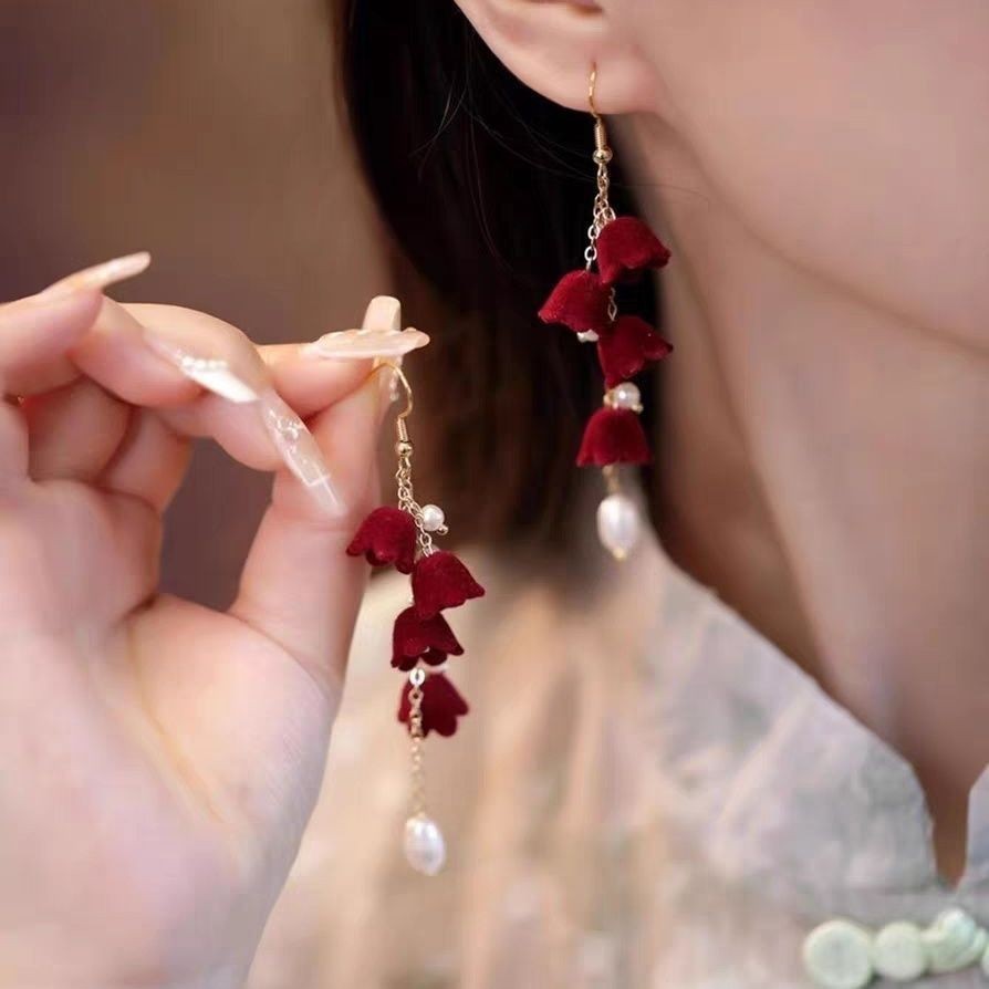 Red Velvet Bow Stud Earrings