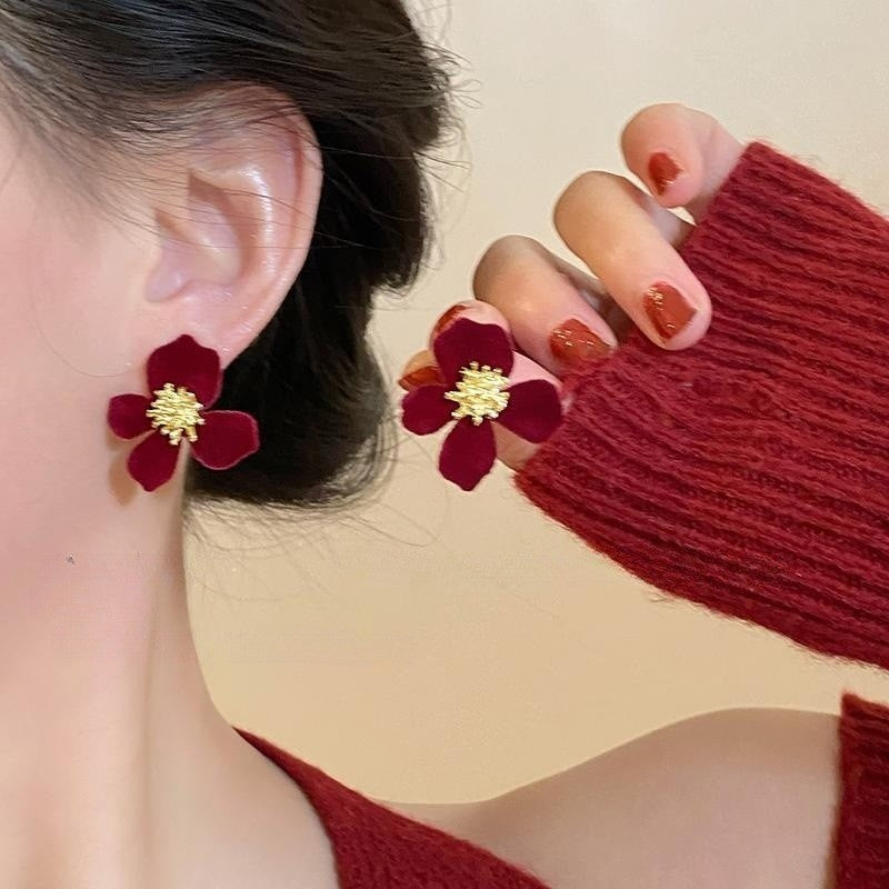 Red Velvet Bow Stud Earrings