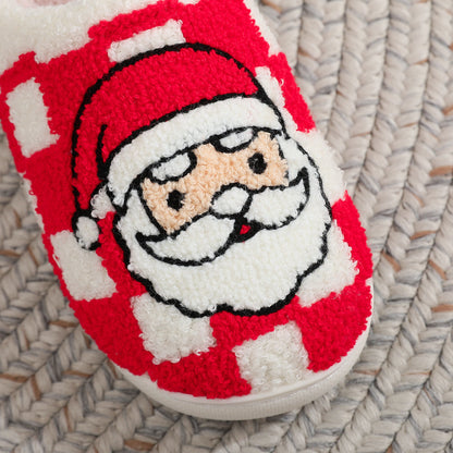 New Christmas Plaid Santa Claus Slippers Winter Indoor Non-slip Floor Bedroom Fuzzy House Shoes For Women Home Slipper