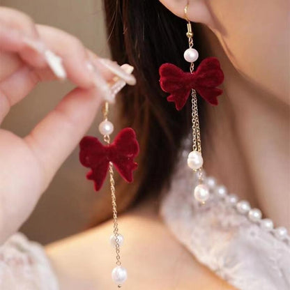 Red Velvet Bow Stud Earrings