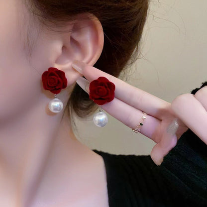 Red Velvet Bow Stud Earrings