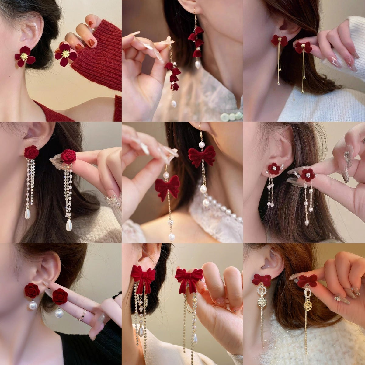 Red Velvet Bow Stud Earrings