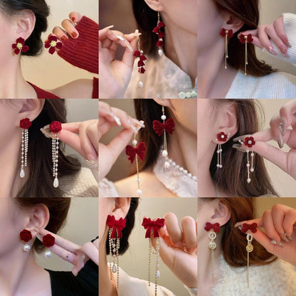 Red Velvet Bow Stud Earrings